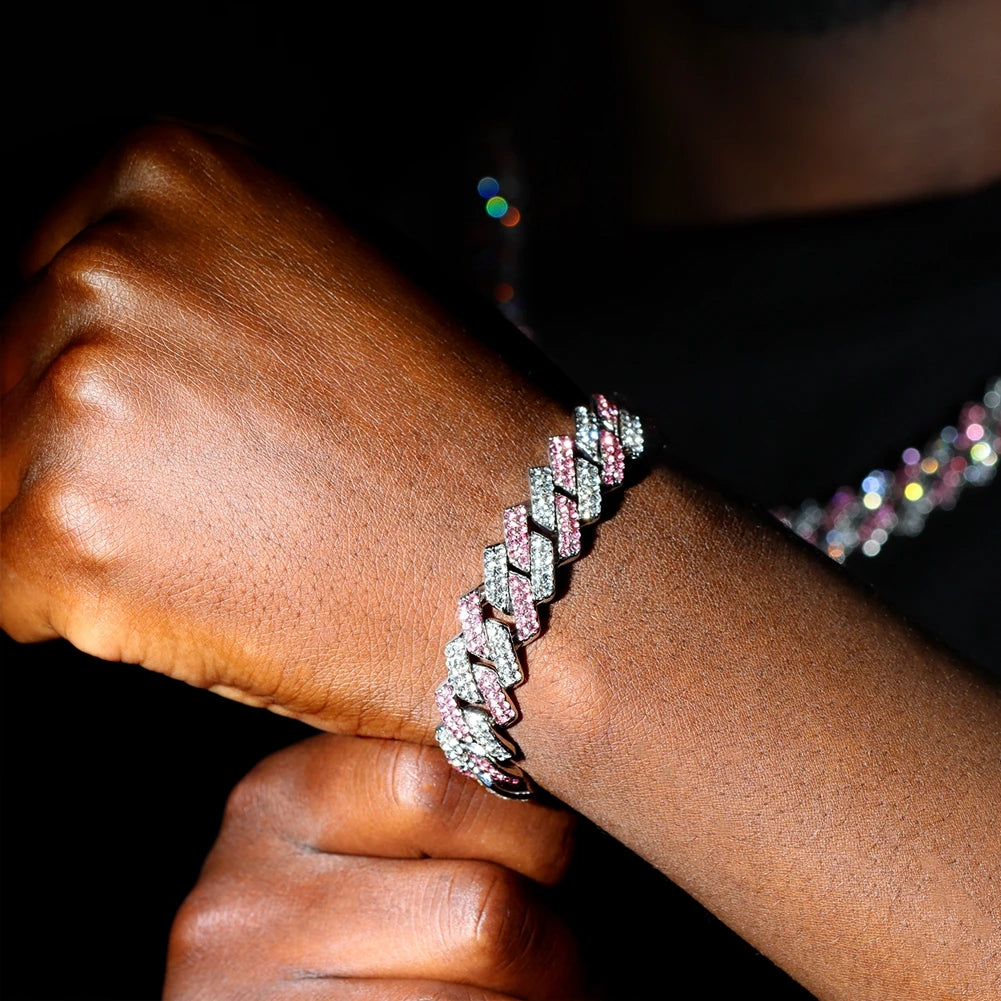 14MM Iced Prong Link Cuban Chain Bracelet – Unisex Hip-Hop Jewelry