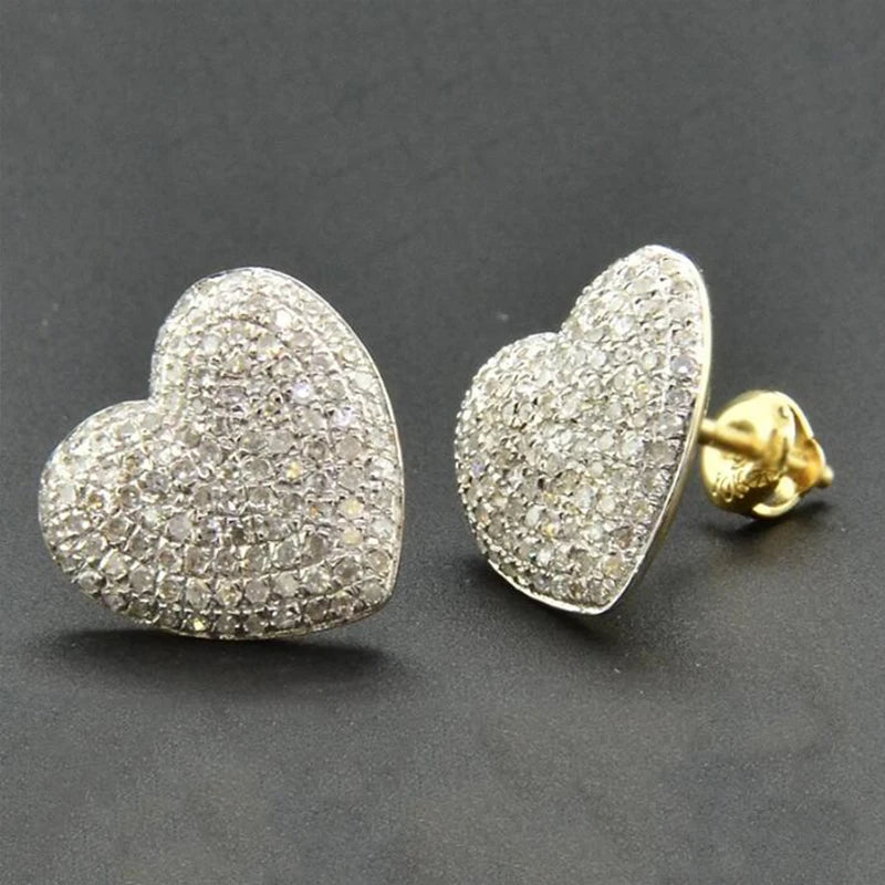 Men’s Luxury Gold CZ Round Stud Earrings – Hip Hop Style