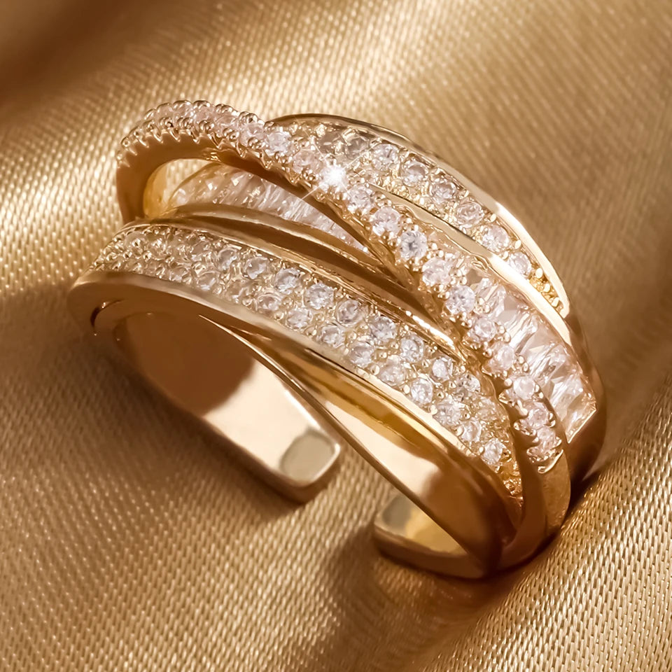 Multi-Layer Star Ring – 18K Gold Plated Copper Ring with Zircon for Women