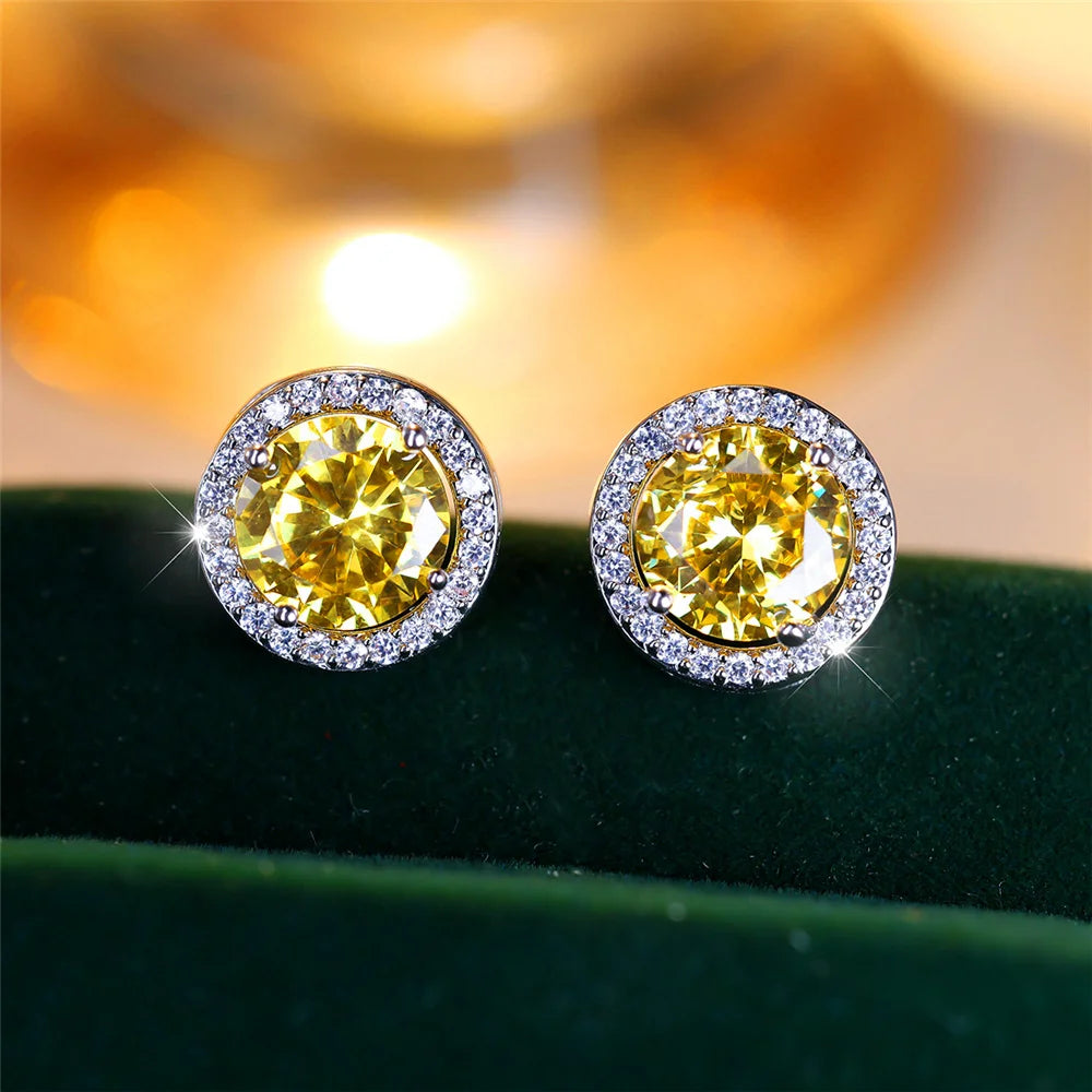Men’s Luxury Crystal Round Stud Earrings – Silver Color, Purple/Blue/Green