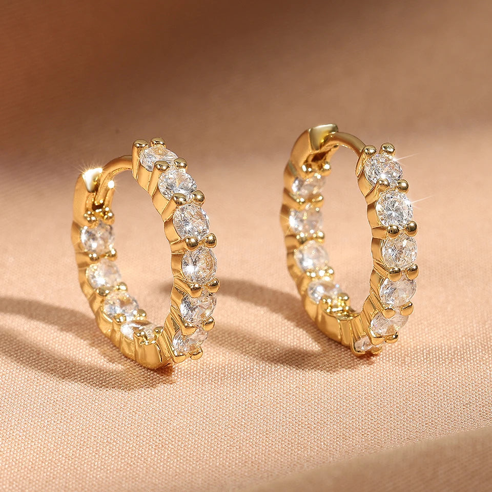 Zircon Huggie Earrings – White Gold Cartilage & Ear Cuff Jewelry