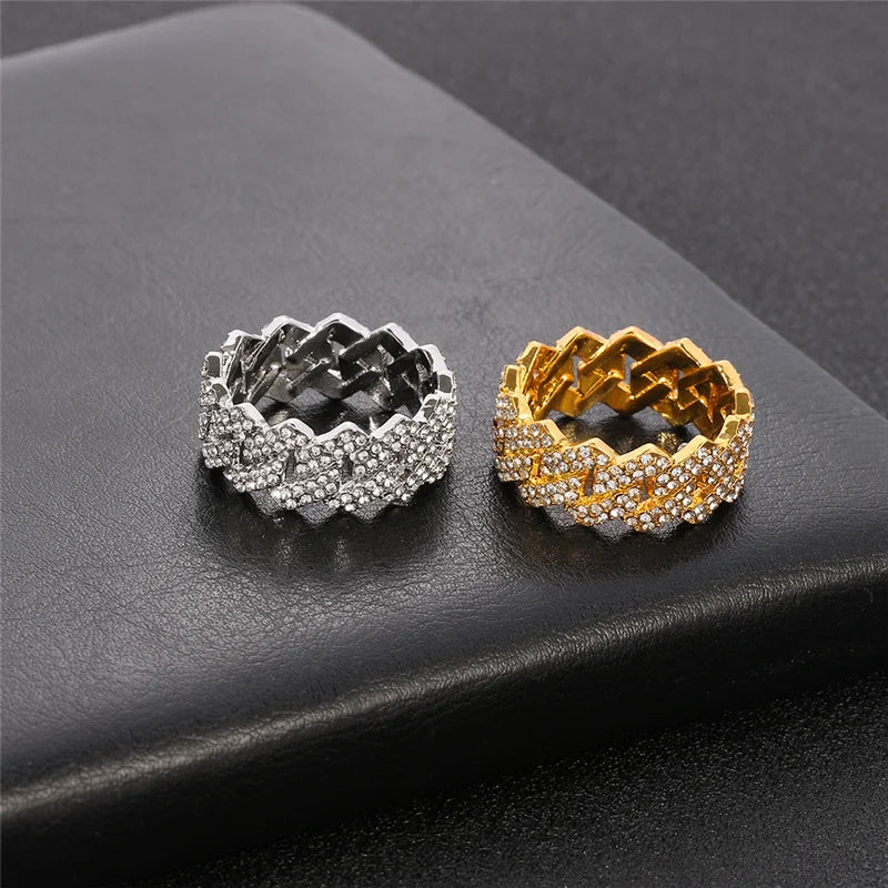 Iced Out Cuban Link Chain Ring – Gold Plated Hip Hop Jewelry with CZ Zircon