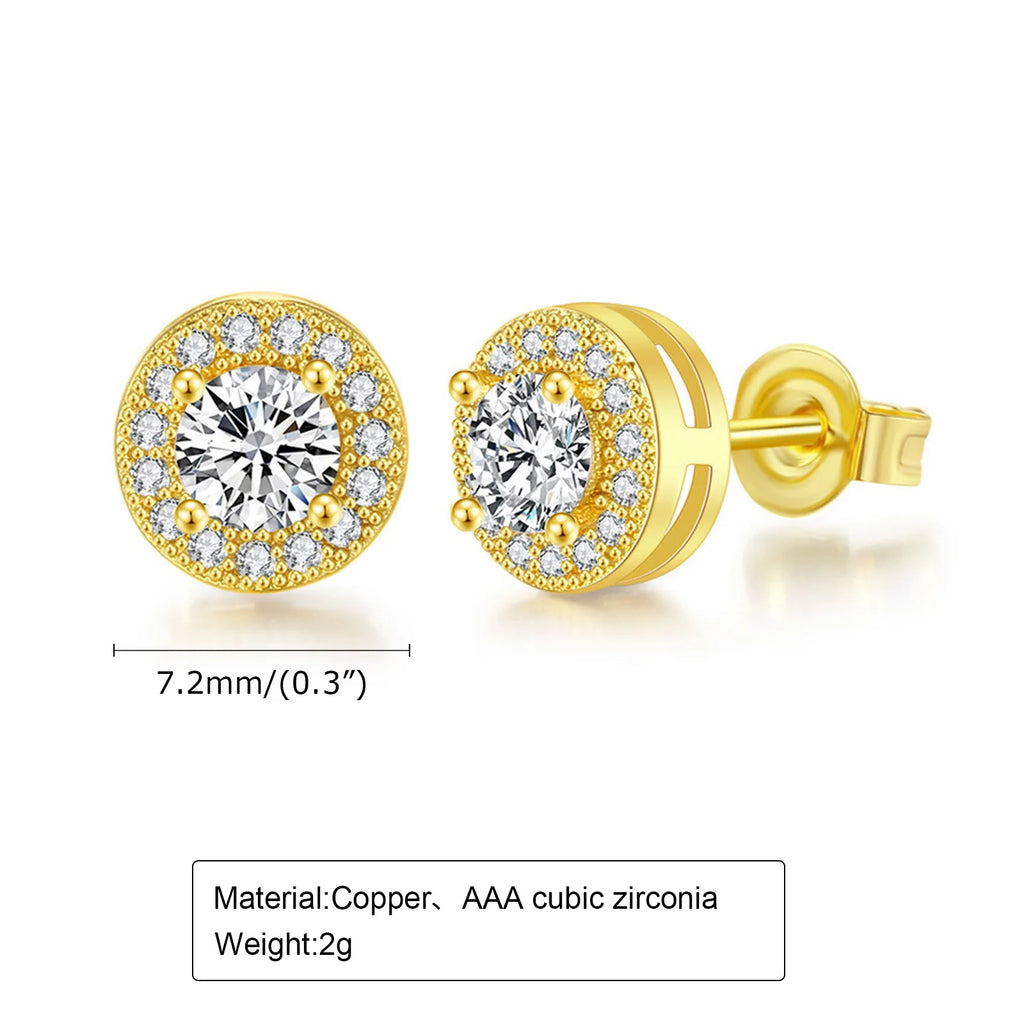 Men’s Luxury CZ Stone Stud Earrings – Gold Color, Perfect Gift