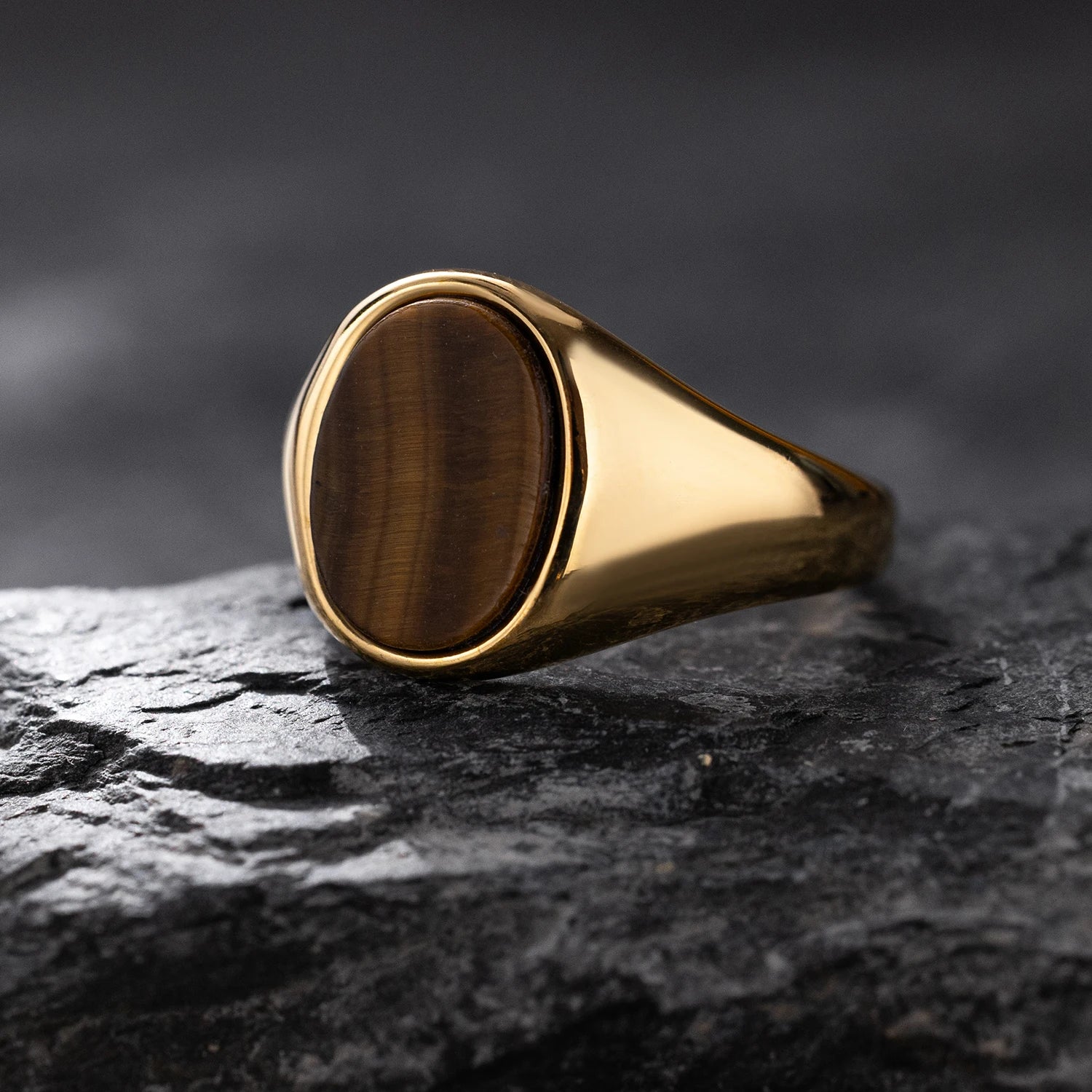 Men’s Retro Black Agate & Tiger Eye Stone Ring – 316L Stainless Steel