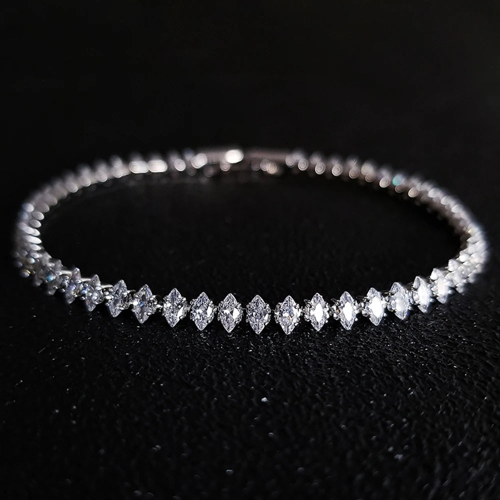 2024 Luxury Silver Tennis Bracelet for Women – Marquise, Oval & Square Cut Design