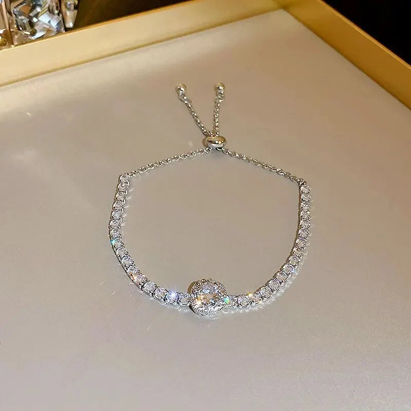 Korean Square Zircon Adjustable Bracelet – Elegant Women’s Light Luxury Jewelry