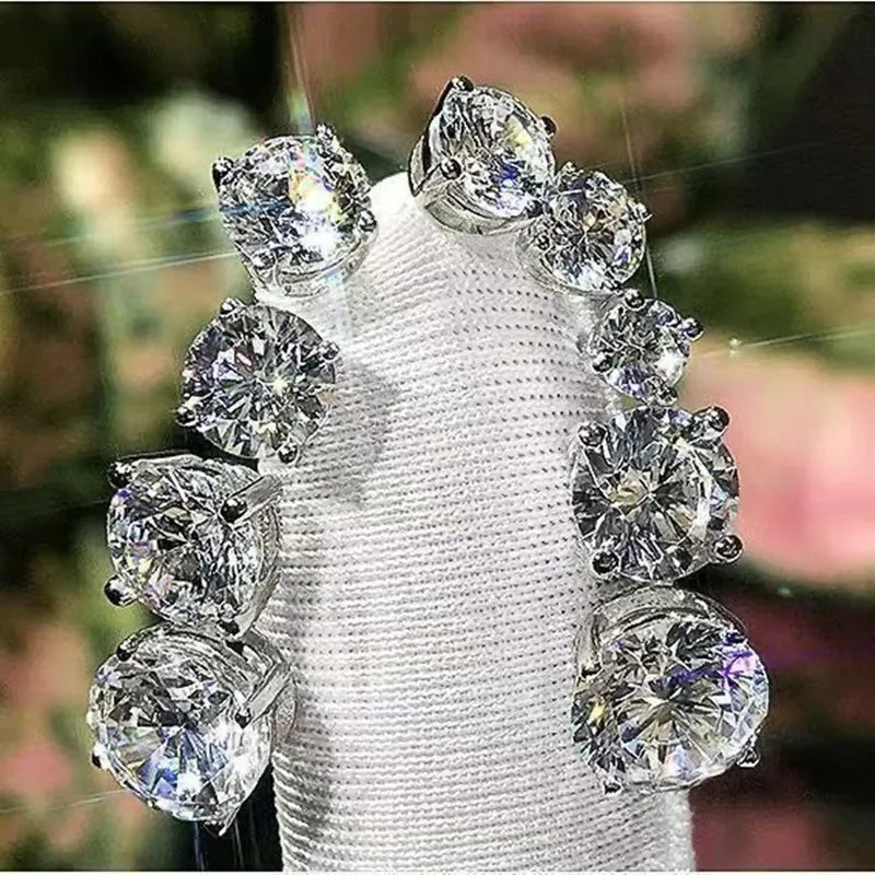 Men’s 925 Sterling Silver Zirconia Four-Claw Earrings – Luxury Engagement Jewelry