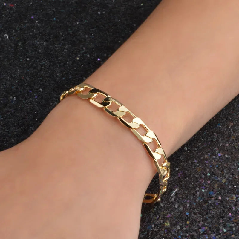 Men’s 18K Gold-Plated 6mm Sterling Silver Chain Bracelet – Luxury K-Pop Style