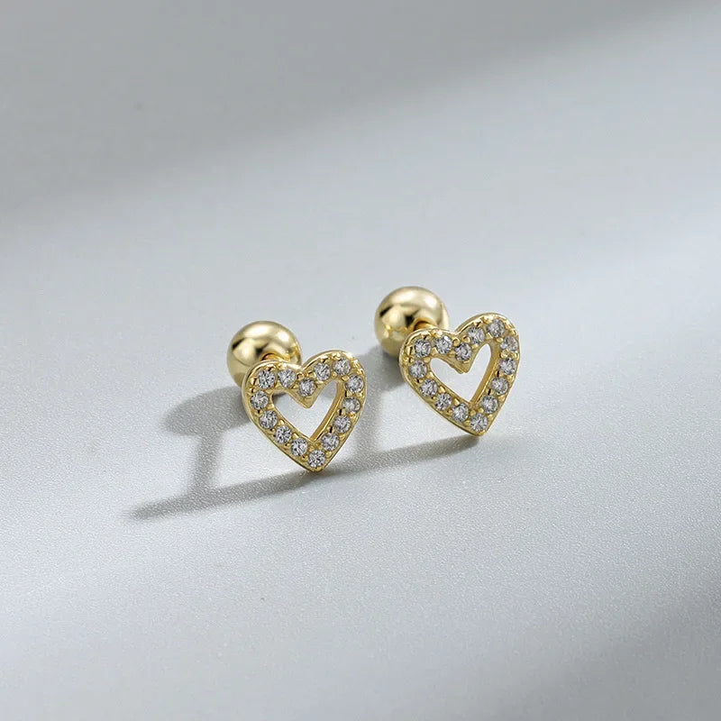 Heart Stud Earrings – Hypoallergenic Screw Cartilage Jewelry for Women & Girls