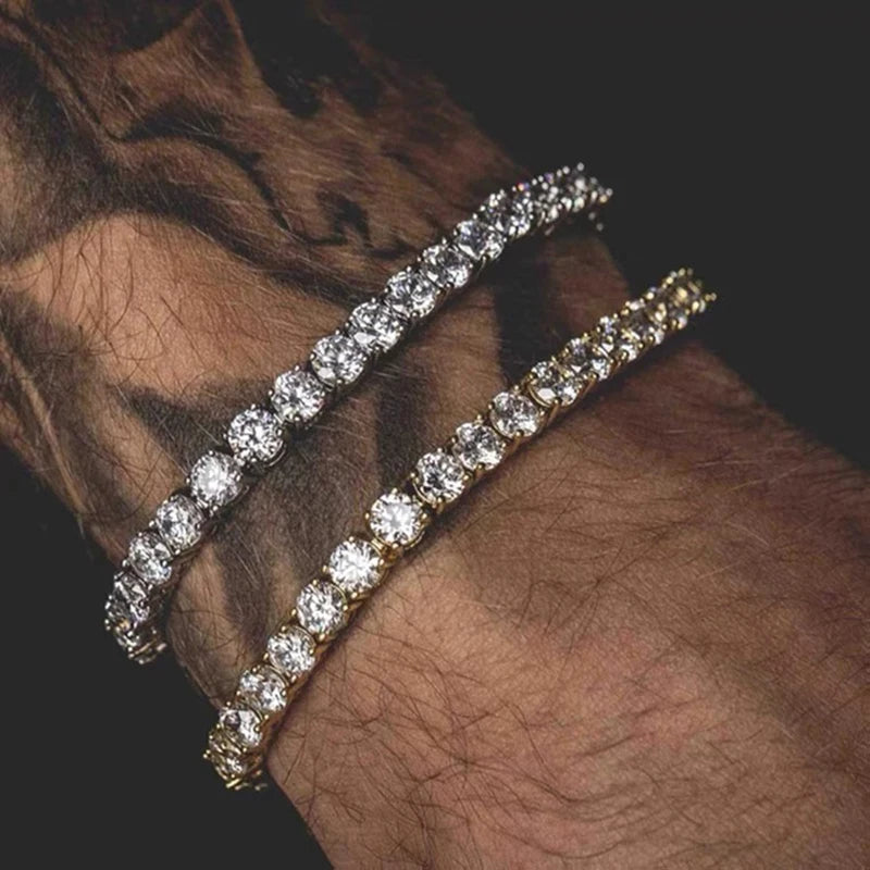 Iced Out Tennis Bracelet – 3/4/5mm Cubic Zirconia Hip-Hop Jewelry for Men
