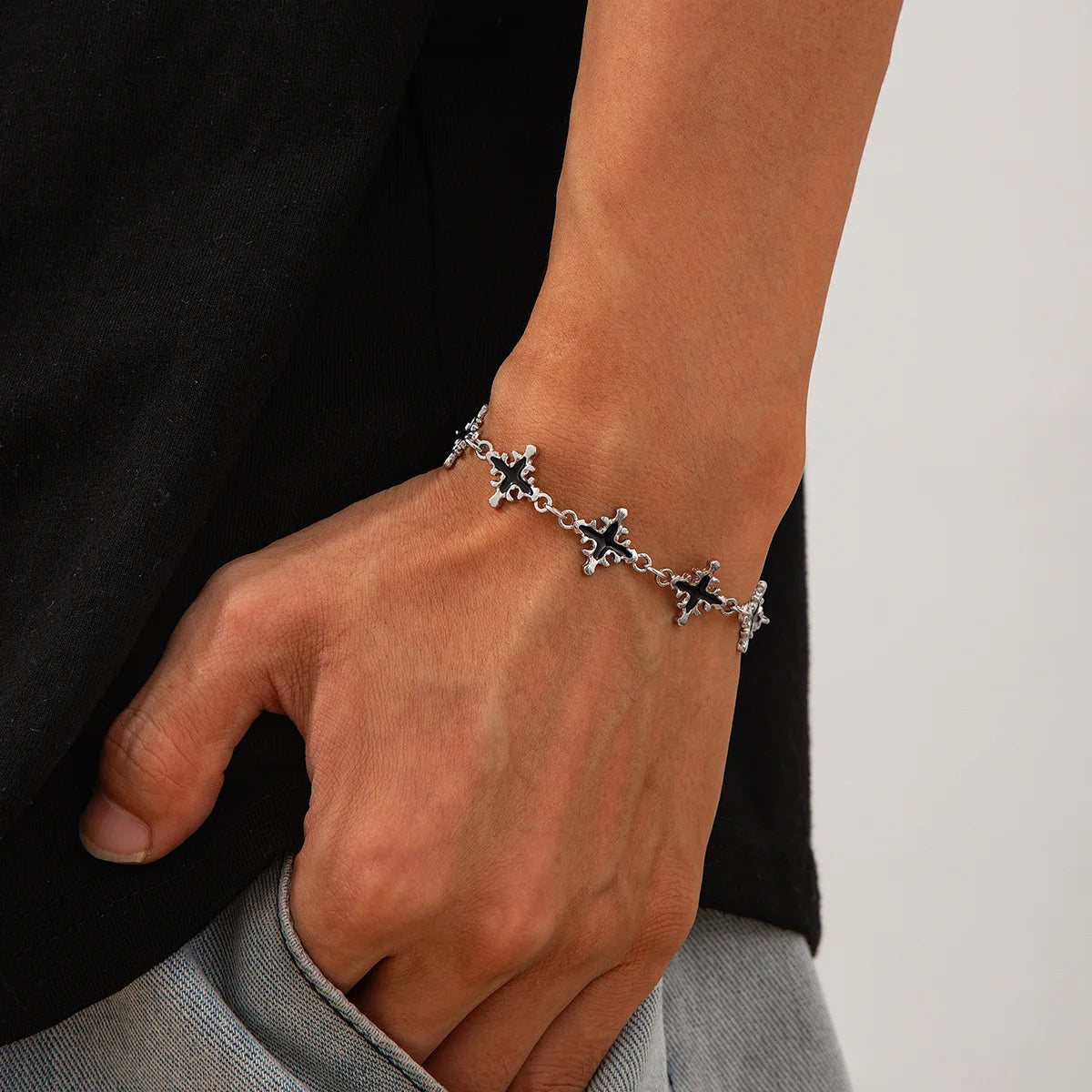 Punk Black Drip Oil Cross Bracelet – Hip Hop Chain Charm Jewelry