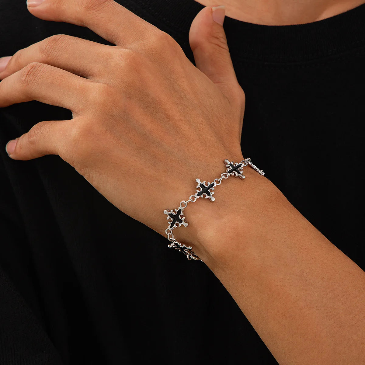 Punk Black Drip Oil Cross Bracelet – Hip Hop Chain Charm Jewelry