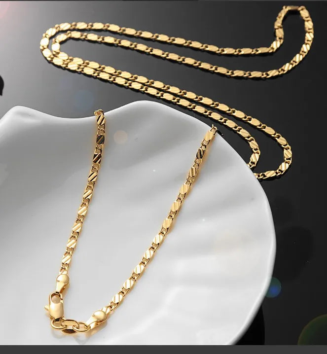 Men’s 925 Sterling Silver & 18K Gold Flat Clavicle Chain Necklace – 2mm, 40–75cm Adjustable