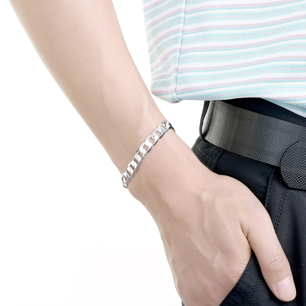 Men’s 18K Gold-Plated 6mm Sterling Silver Chain Bracelet – Luxury K-Pop Style