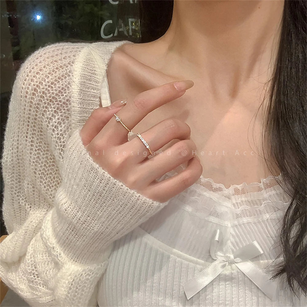 2PCS Crystal Heart Ring Set – Elegant Stackable Rings for Women