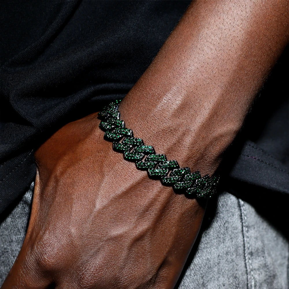 14MM Iced Prong Link Cuban Chain Bracelet – Unisex Hip-Hop Jewelry