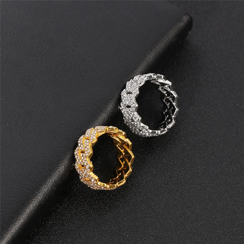 Iced Out Cuban Link Chain Ring – Gold Plated Hip Hop Jewelry with CZ Zircon