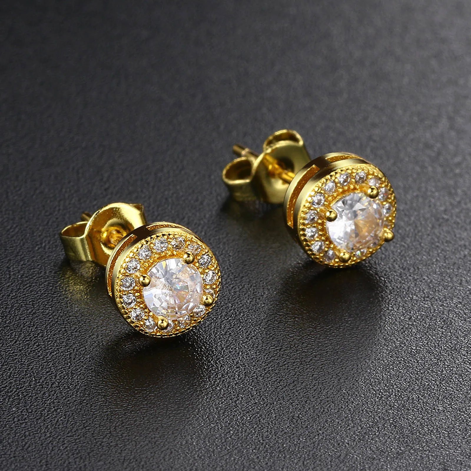 Men’s Luxury CZ Stone Stud Earrings – Gold Color, Perfect Gift
