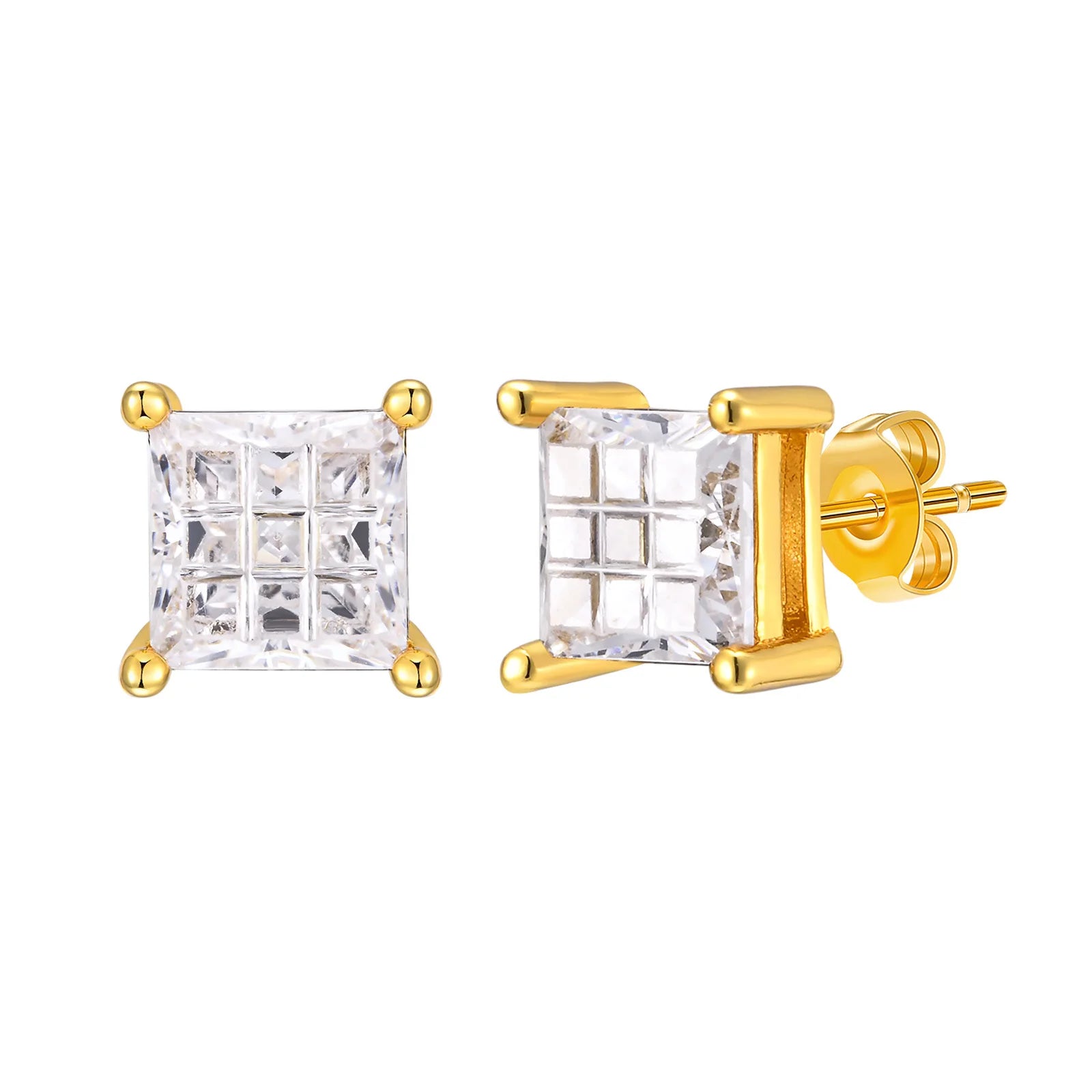 Men’s Luxury CZ Stone Stud Earrings – Gold Color, Perfect Gift