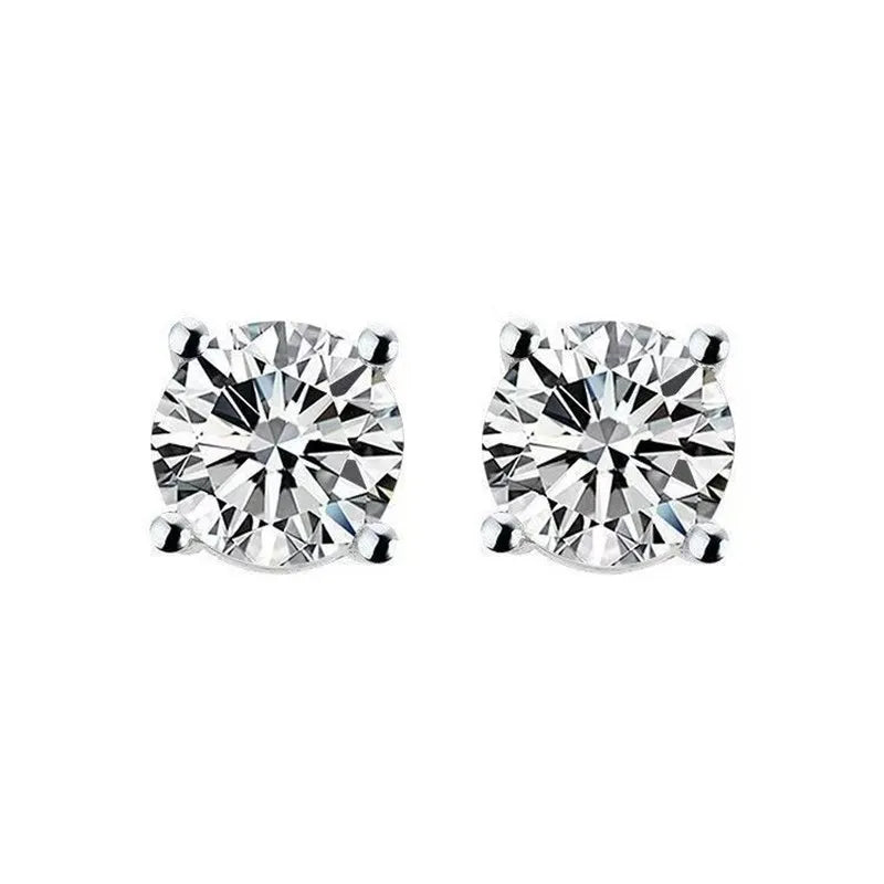 Men’s 925 Sterling Silver Zirconia Four-Claw Earrings – Luxury Engagement Jewelry