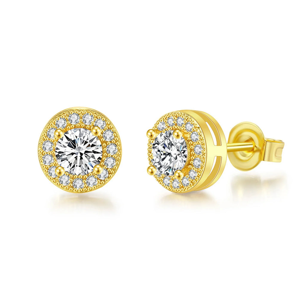 Men’s Luxury CZ Stone Stud Earrings – Gold Color, Perfect Gift