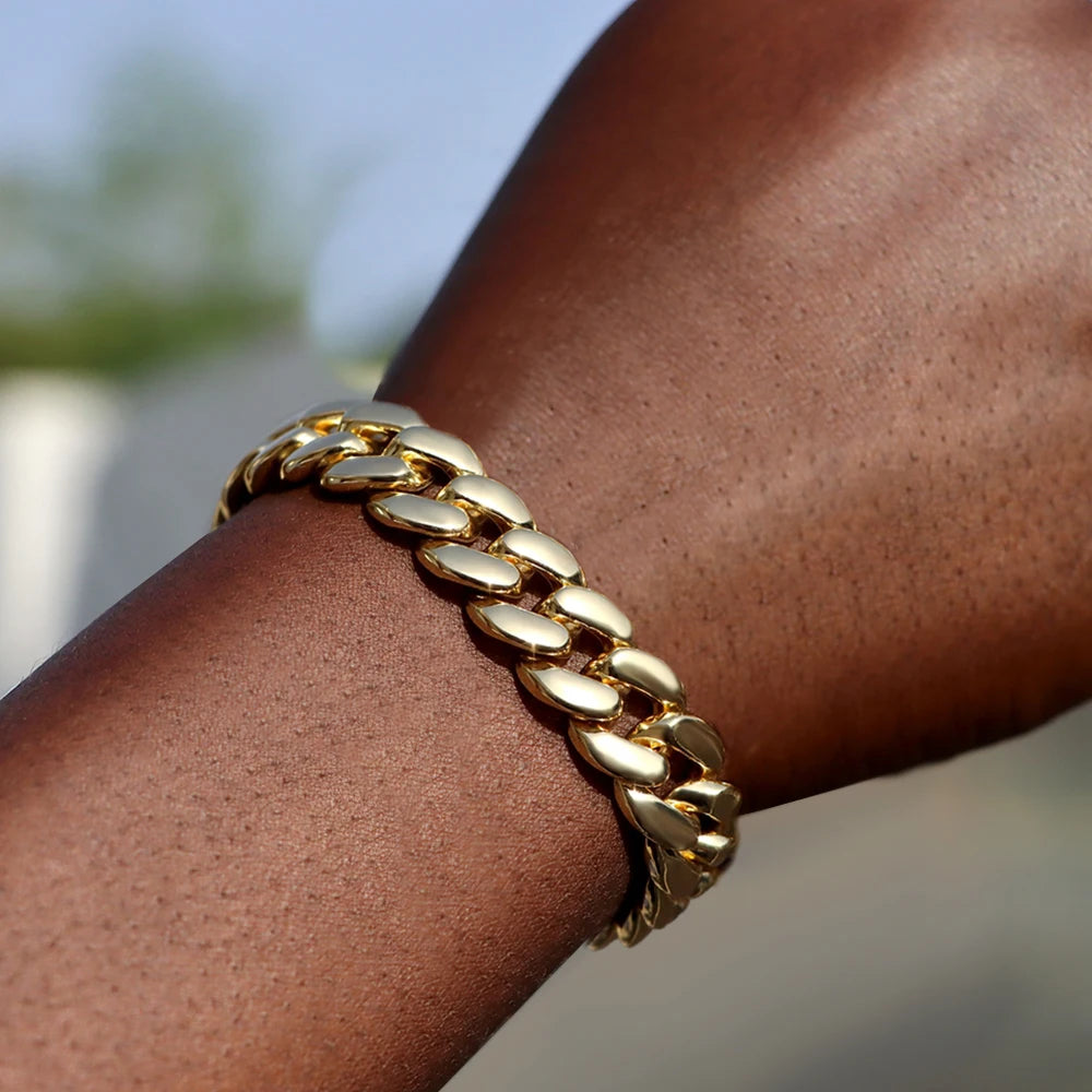 14MM Iced Prong Link Cuban Chain Bracelet – Unisex Hip-Hop Jewelry