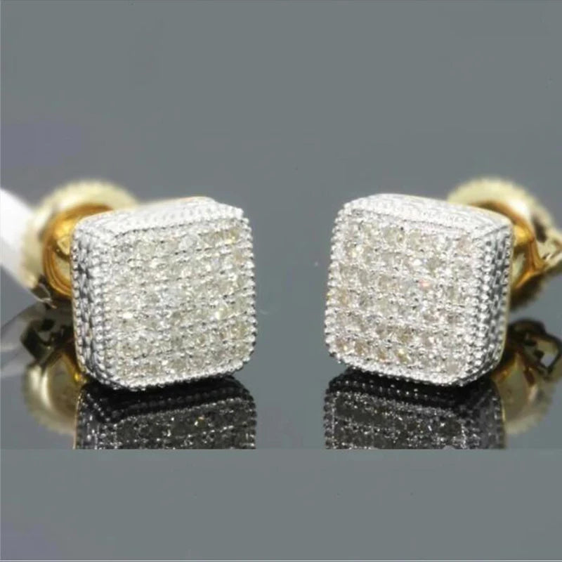 Men’s Luxury Gold CZ Round Stud Earrings – Hip Hop Style