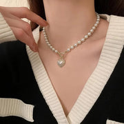 Elegant Pearl Heart Pendant Necklace – Women’s Luxury Imitation Pearl Chain