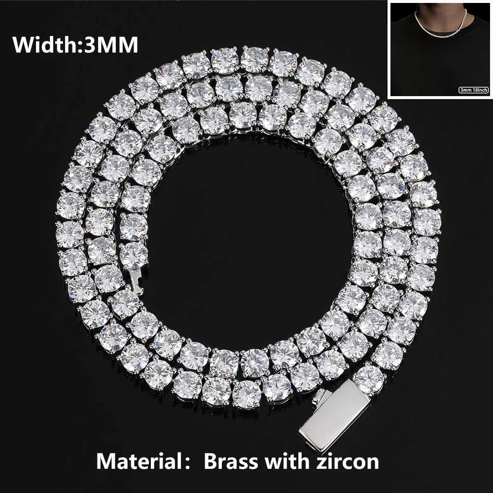Iced Out Tennis Chain Necklace – 18K Gold Plated Hip Hop Jewelry with Cubic Zirconia