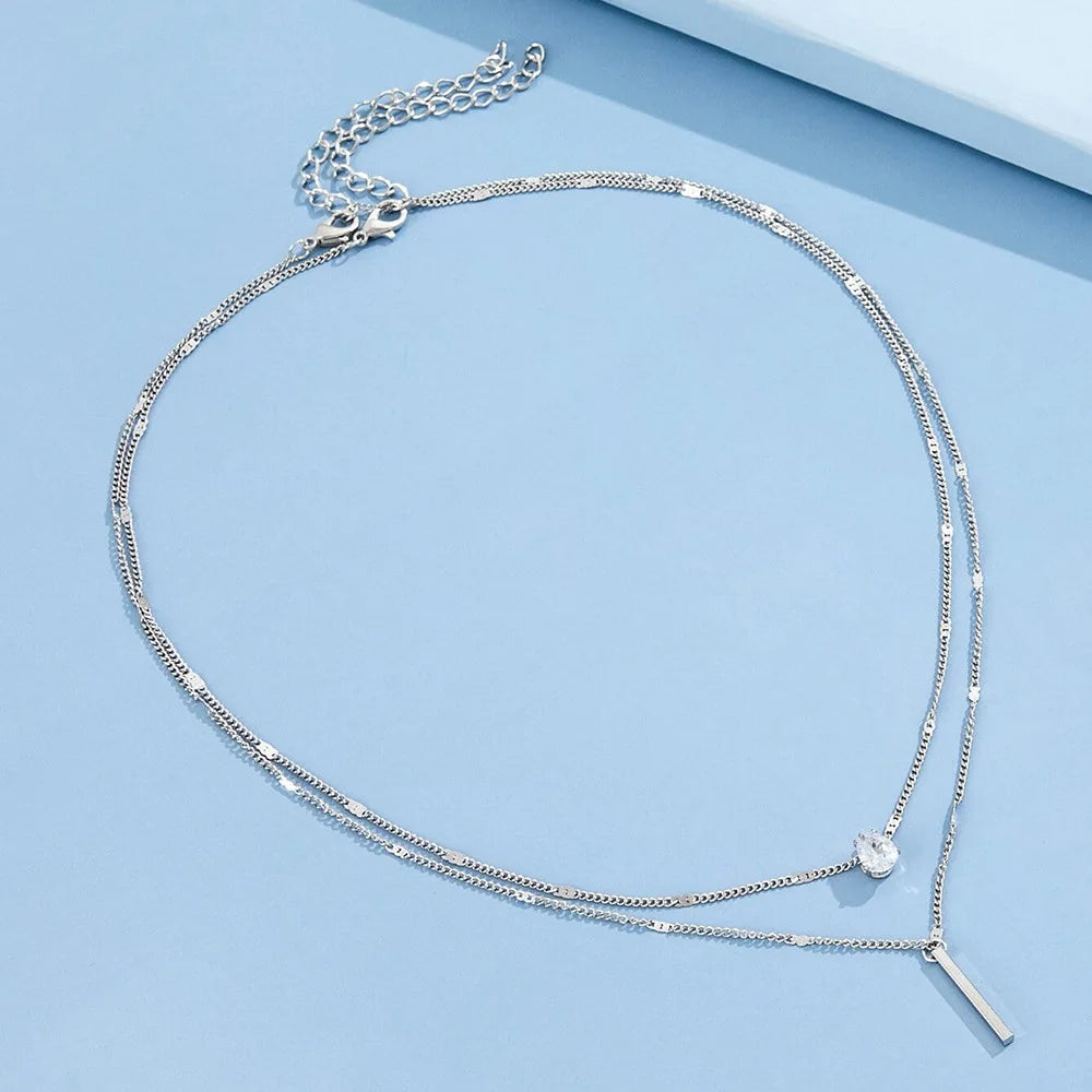 Trendy Zircon Pendant Necklace – Multilayer Choker Jewelry for Women