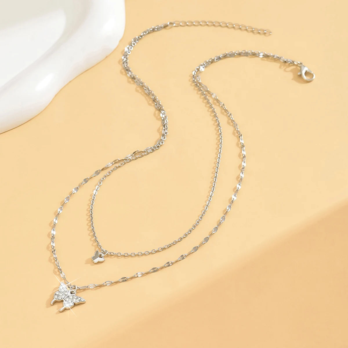 Double Layer Butterfly Necklace – Sparkling Collar Chain Jewelry for Women