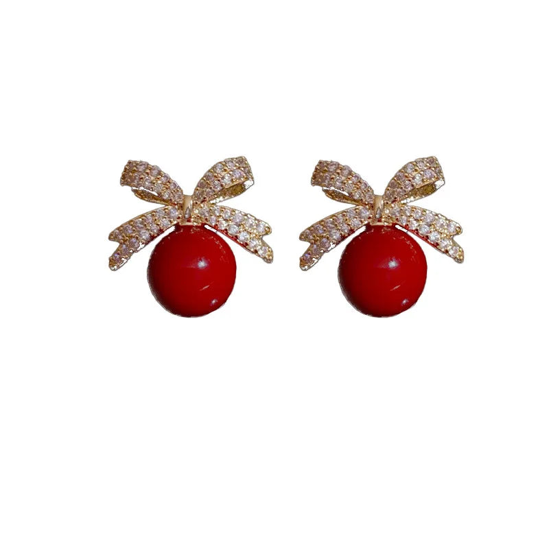 Luxury Bow Pearl Stud Earrings with Rhinestones – Women’s Elegant Jewelry