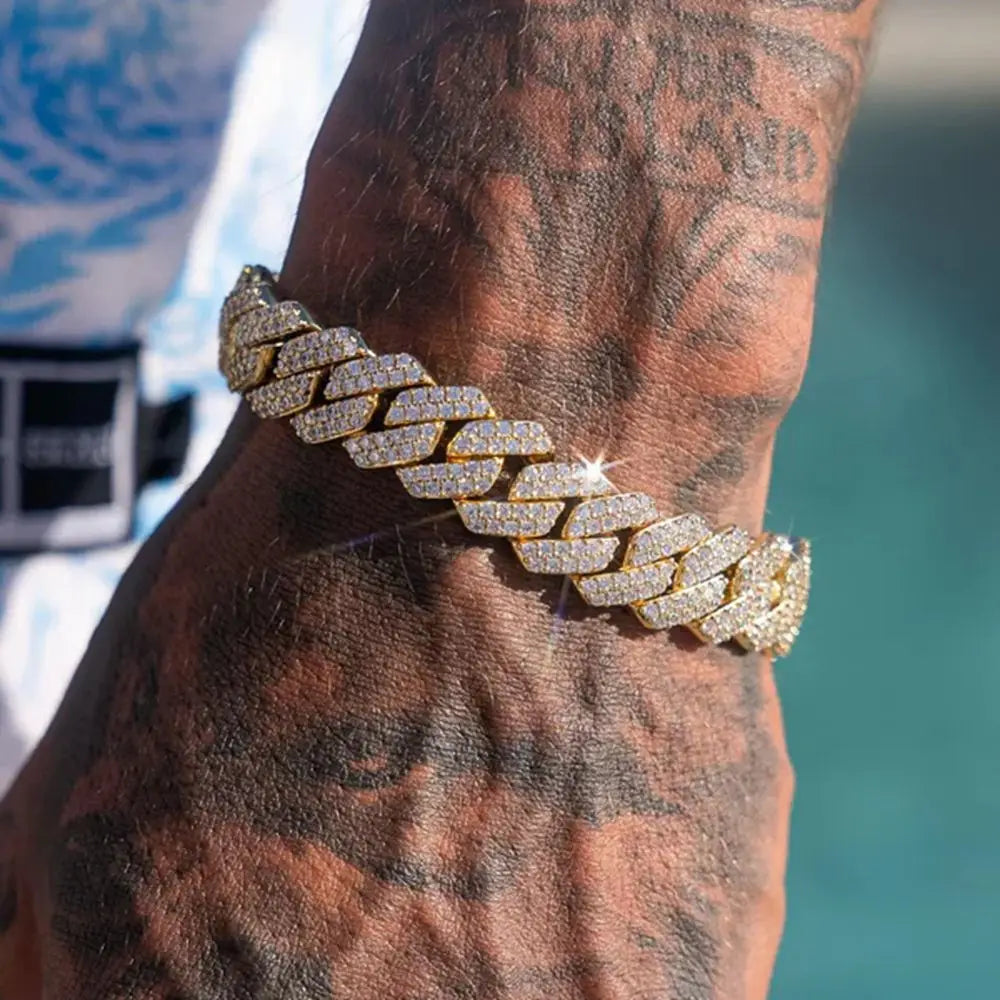 14MM Iced Prong Link Cuban Chain Bracelet – Unisex Hip-Hop Jewelry