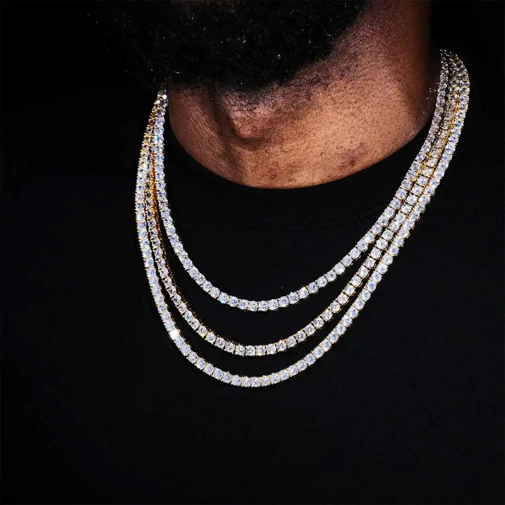 Iced Out Tennis Chain Necklace – 18K Gold Plated Hip Hop Jewelry with Cubic Zirconia