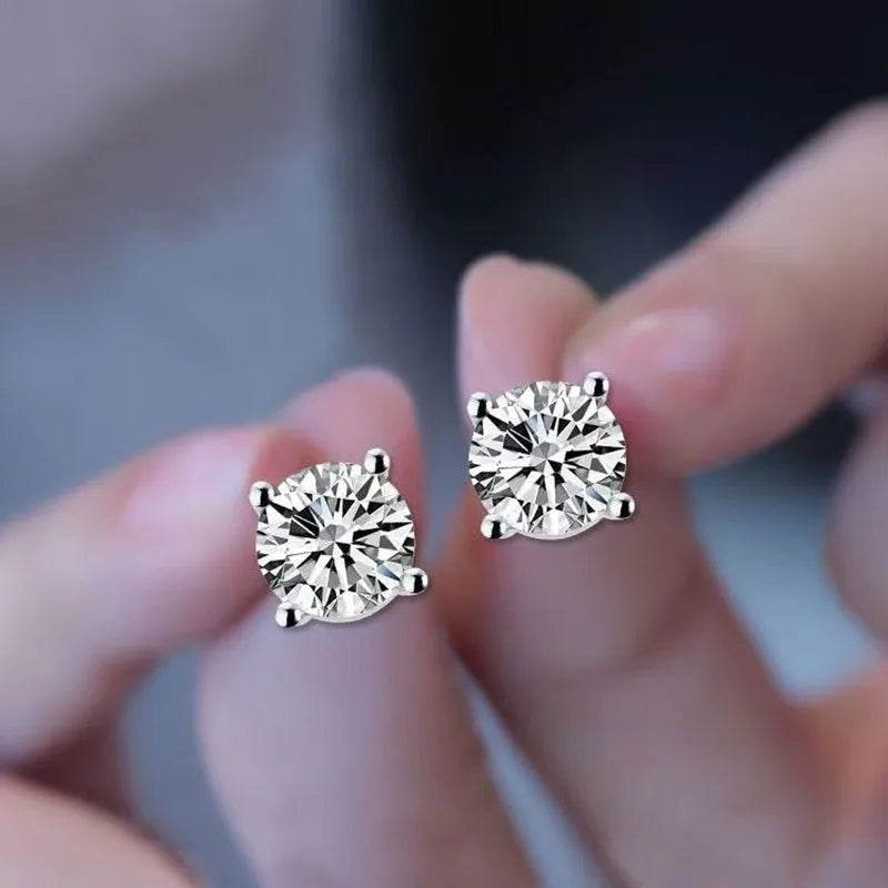 Men’s 925 Sterling Silver Zirconia Four-Claw Earrings – Luxury Engagement Jewelry