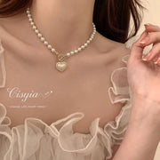 Elegant Pearl Heart Pendant Necklace – Women’s Luxury Imitation Pearl Chain