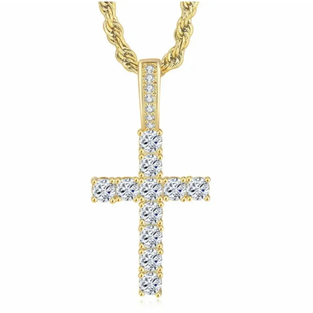 Men’s 60cm Twisted Chain Necklace – Luxury Cubic Zirconia Cross Pendant