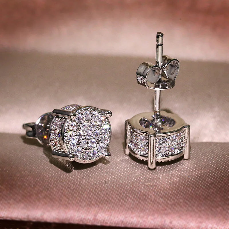 Men’s Luxury Gold CZ Round Stud Earrings – Hip Hop Style