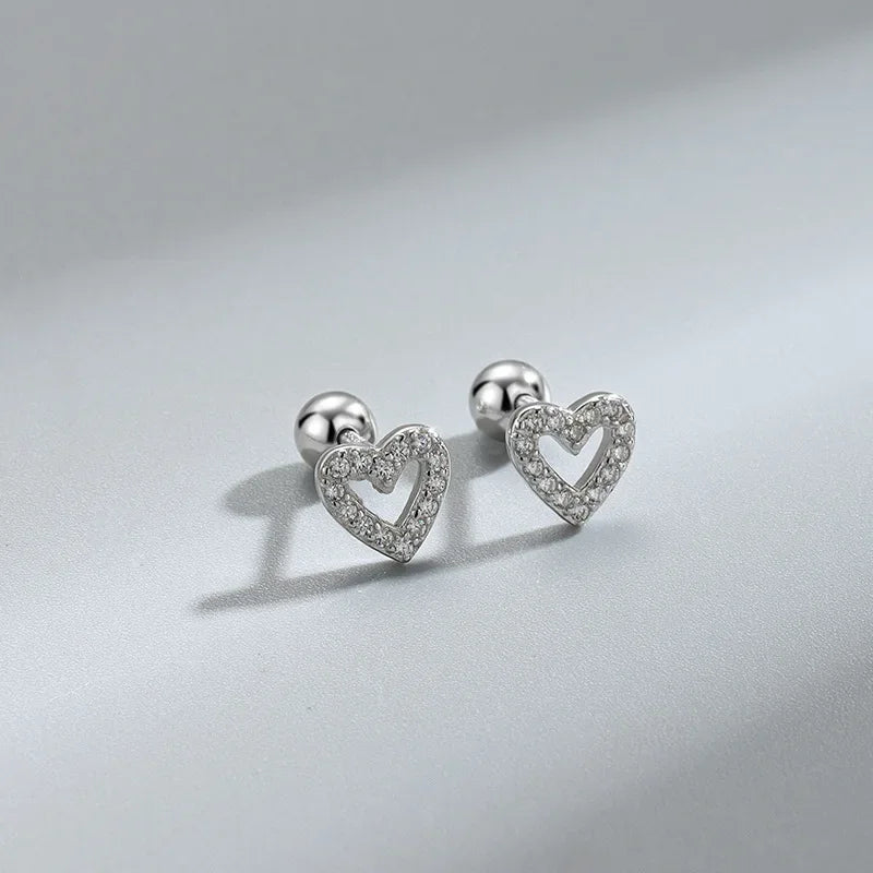 Heart Stud Earrings – Hypoallergenic Screw Cartilage Jewelry for Women & Girls