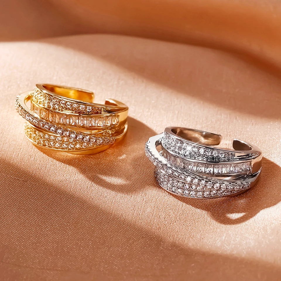 Multi-Layer Star Ring – 18K Gold Plated Copper Ring with Zircon for Women
