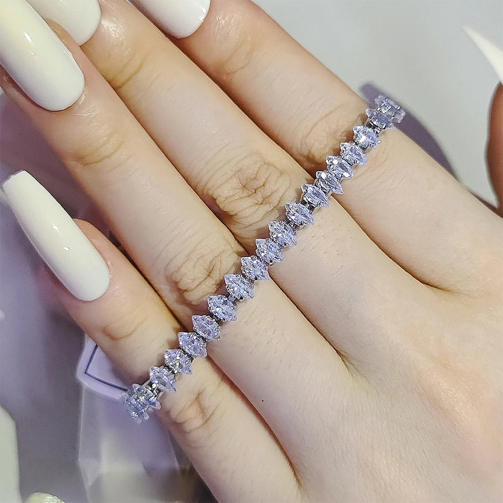 2024 Luxury Silver Tennis Bracelet for Women – Marquise, Oval & Square Cut Design