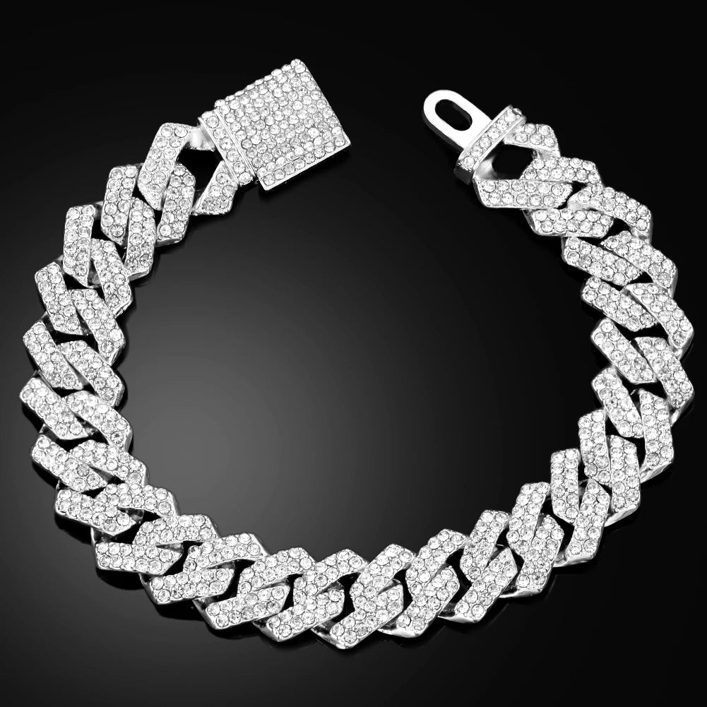 14MM Iced Prong Link Cuban Chain Bracelet – Unisex Hip-Hop Jewelry
