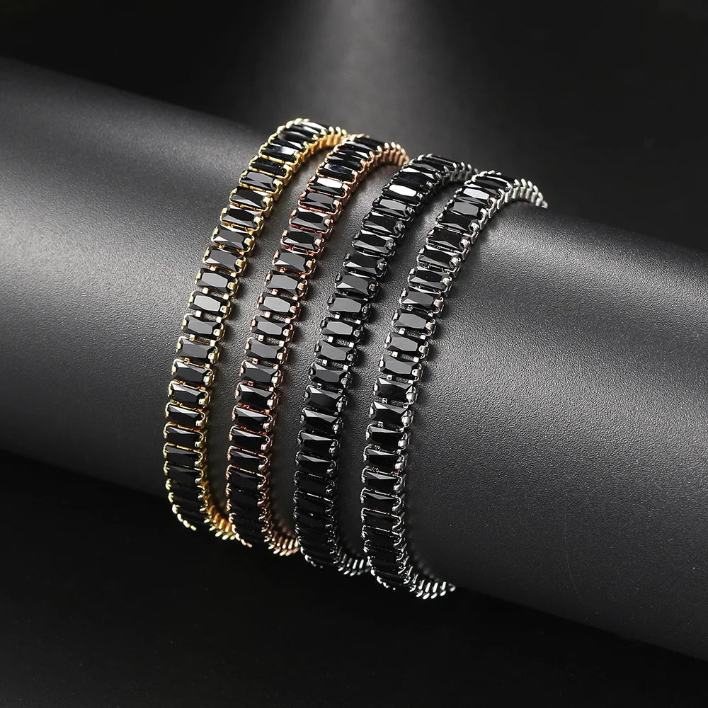 Men’s Black Crystal Tennis Bracelet – Luxury Iced-Out Cubic Zirconia Adjustable