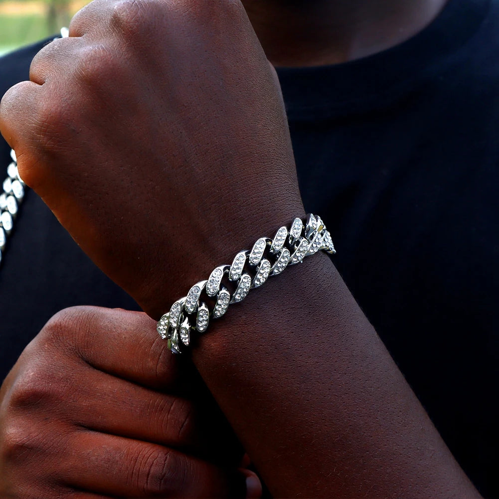 14MM Iced Prong Link Cuban Chain Bracelet – Unisex Hip-Hop Jewelry