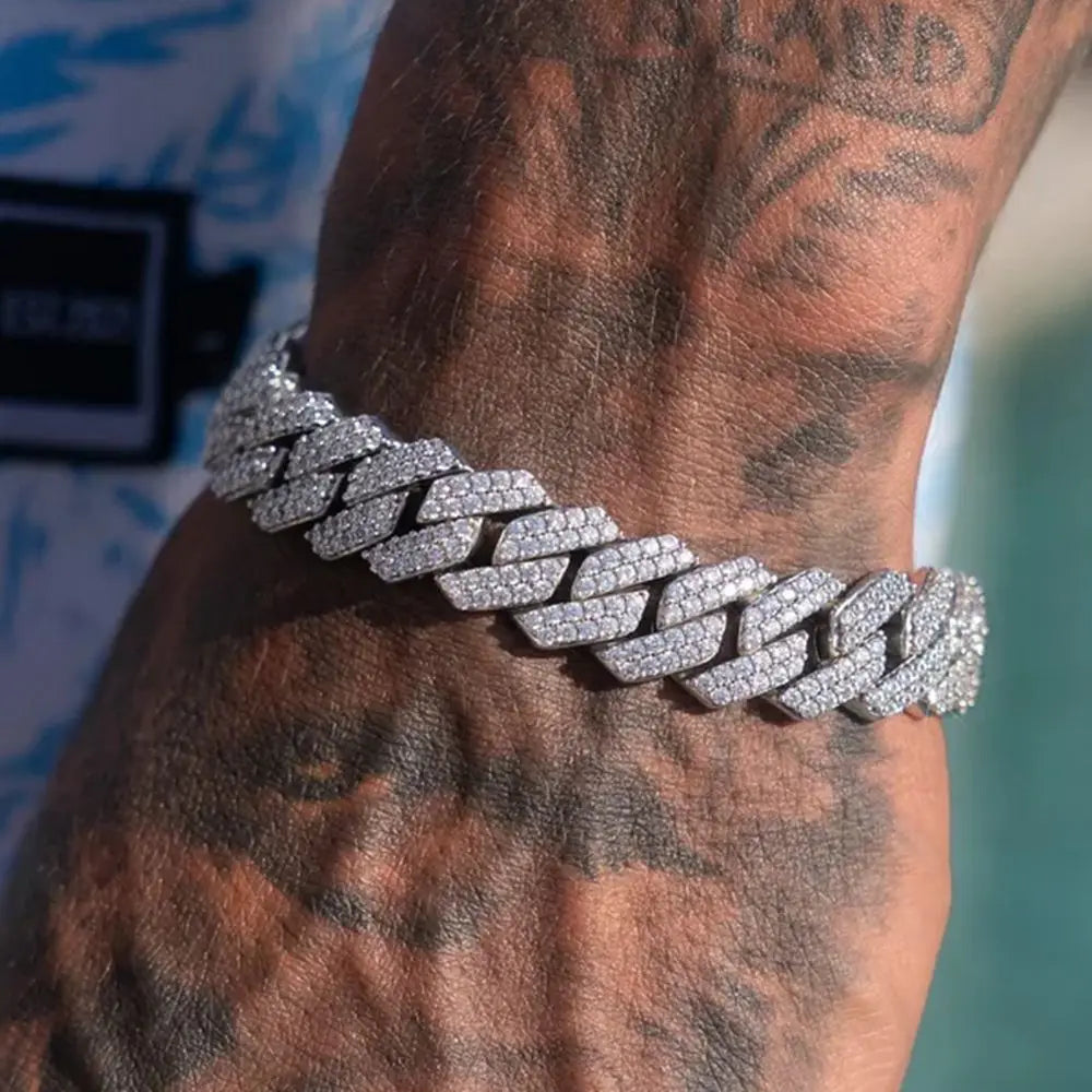 14MM Iced Prong Link Cuban Chain Bracelet – Unisex Hip-Hop Jewelry