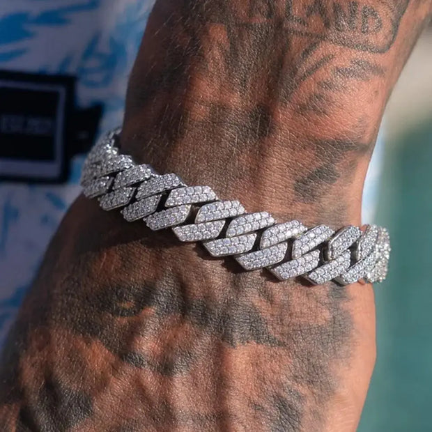 14MM Iced Prong Link Cuban Chain Bracelet – Unisex Hip-Hop Jewelry - Gemora