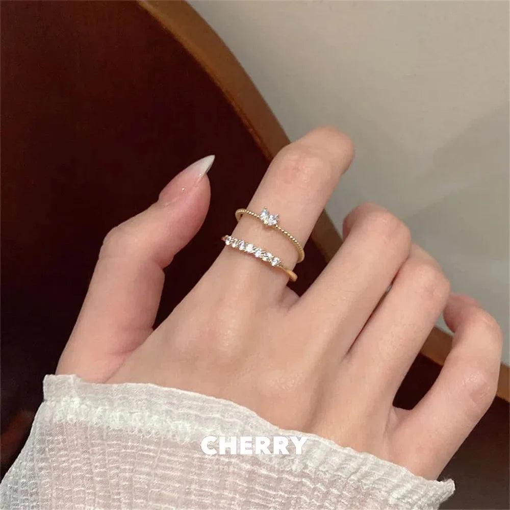 2PCS Crystal Heart Ring Set – Elegant Stackable Rings for Women