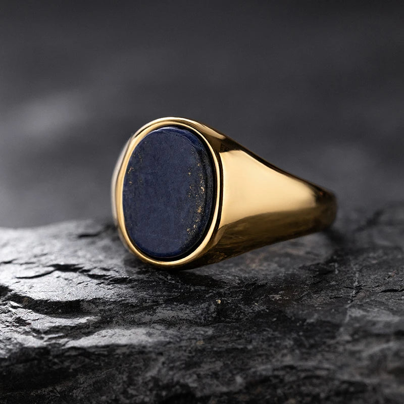 Men’s Retro Black Agate & Tiger Eye Stone Ring – 316L Stainless Steel