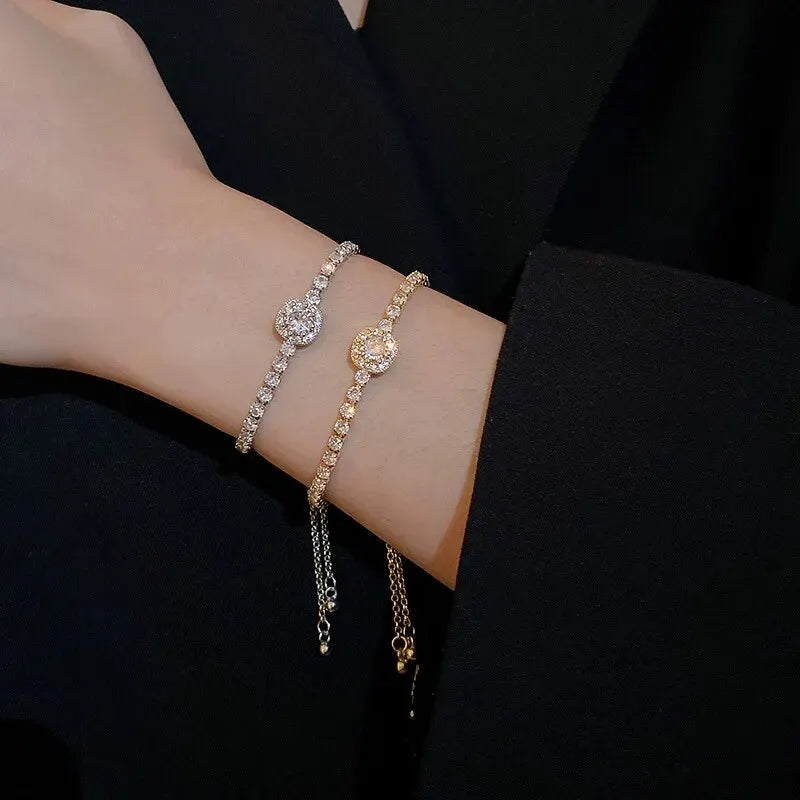 Korean Square Zircon Adjustable Bracelet – Elegant Women’s Light Luxury Jewelry