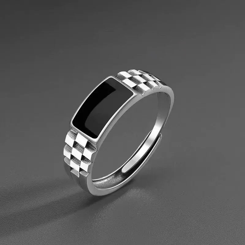 Men’s Silver-Plated Vintage Drip Glazed Ring – High-End Geometric Design